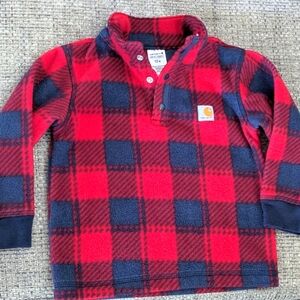 Carhartt Kids Red and Navy Blue Plaid Fleece Pullover Snap Up Front Sz 12M